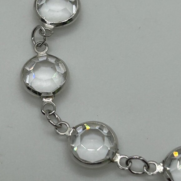 Swarovski Crystal Bezel Bracelet, Clear Silver-Tone Spring Ring Clasp Vintage - Picture 6 of 16